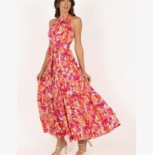 Petal & Pup Womens Caroline Maxi Halter Dress Pink Floral Small